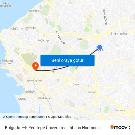 Bulgurlu to Yeditepe Üniversitesi İhtisas Hastanesi map