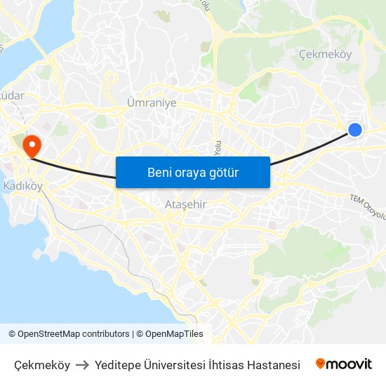 Çekmeköy to Yeditepe Üniversitesi İhtisas Hastanesi map