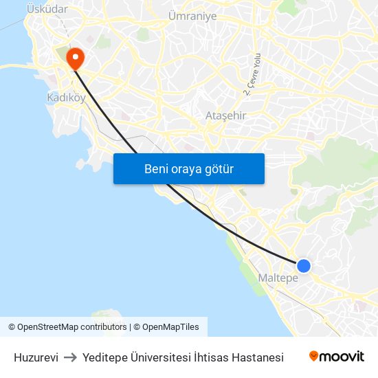 Huzurevi to Yeditepe Üniversitesi İhtisas Hastanesi map