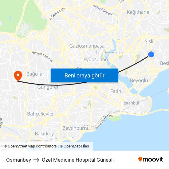Osmanbey to Özel Medicine Hospital Güneşli map