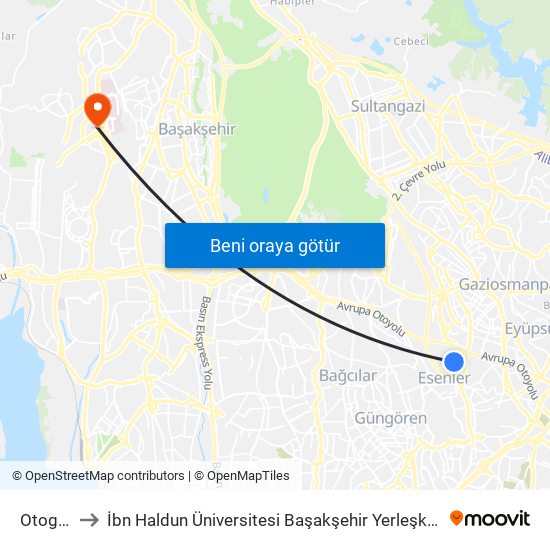 Otogar to İbn Haldun Üniversitesi Başakşehir Yerleşkesi map