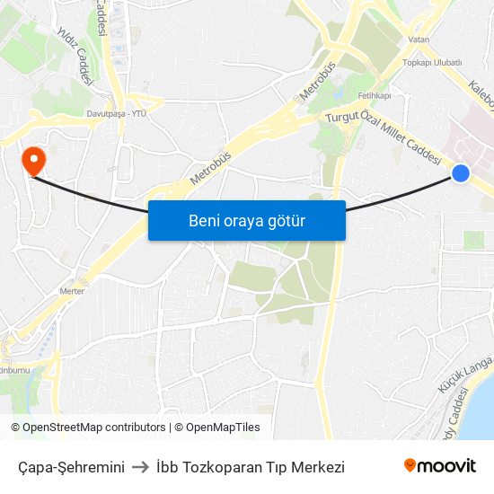 Çapa-Şehremini to İbb Tozkoparan Tıp Merkezi map