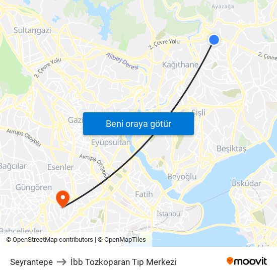 Seyrantepe to İbb Tozkoparan Tıp Merkezi map