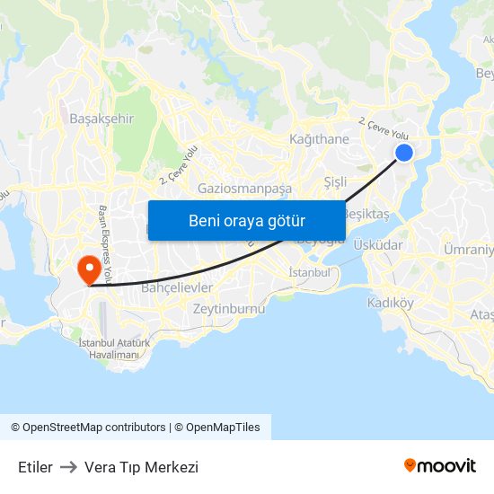 Etiler to Vera Tıp Merkezi map