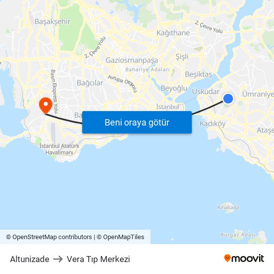 Altunizade to Vera Tıp Merkezi map