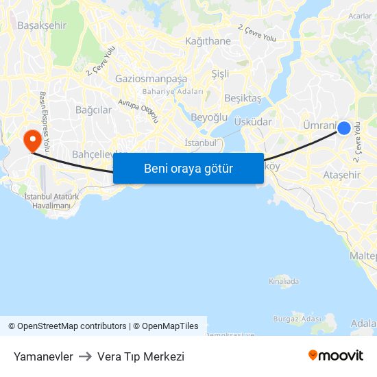 Yamanevler to Vera Tıp Merkezi map