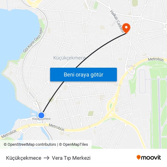 Küçükçekmece to Vera Tıp Merkezi map