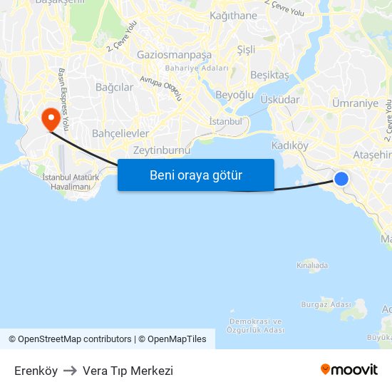 Erenköy to Vera Tıp Merkezi map