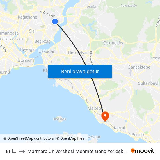 Etiler to Marmara Üniversitesi Mehmet Genç Yerleşkesi map