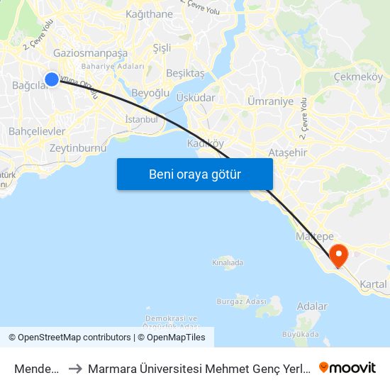 Menderes to Marmara Üniversitesi Mehmet Genç Yerleşkesi map