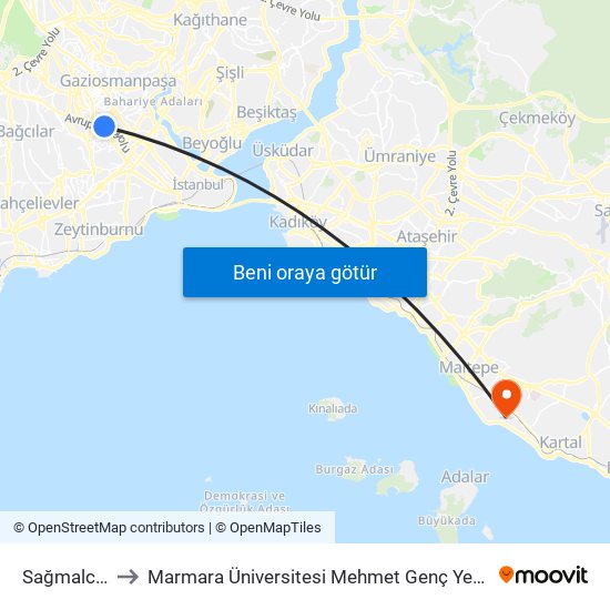 Sağmalcılar to Marmara Üniversitesi Mehmet Genç Yerleşkesi map