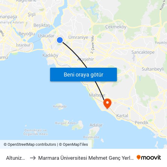 Altunizade to Marmara Üniversitesi Mehmet Genç Yerleşkesi map