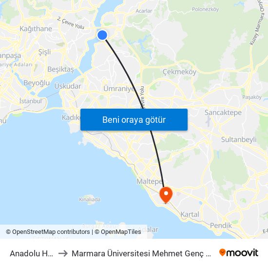 Anadolu Hisarı to Marmara Üniversitesi Mehmet Genç Yerleşkesi map