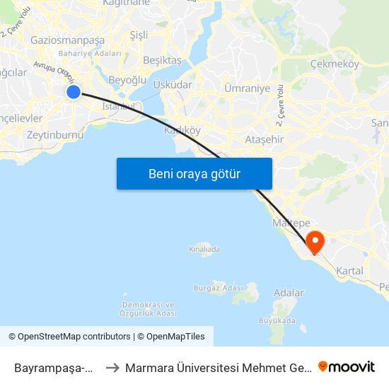 Bayrampaşa-Maltepe to Marmara Üniversitesi Mehmet Genç Yerleşkesi map