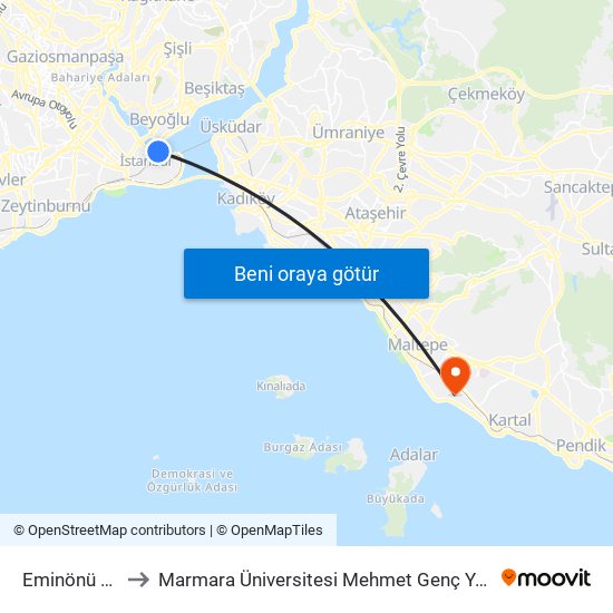 Eminönü (T1) to Marmara Üniversitesi Mehmet Genç Yerleşkesi map