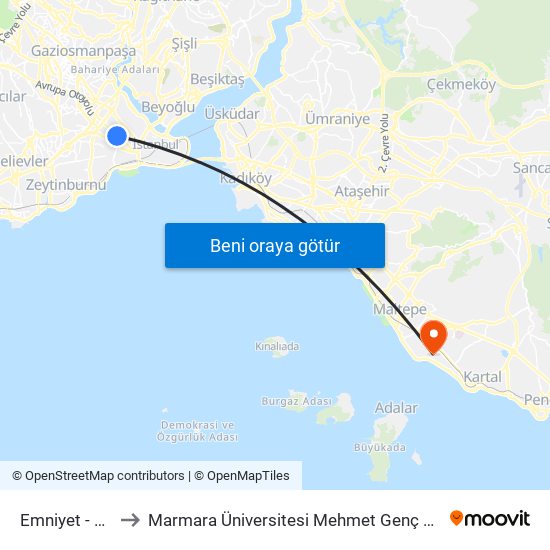 Emniyet - Fatih to Marmara Üniversitesi Mehmet Genç Yerleşkesi map