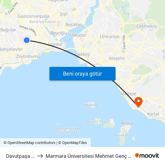 Davutpaşa - Ytü to Marmara Üniversitesi Mehmet Genç Yerleşkesi map