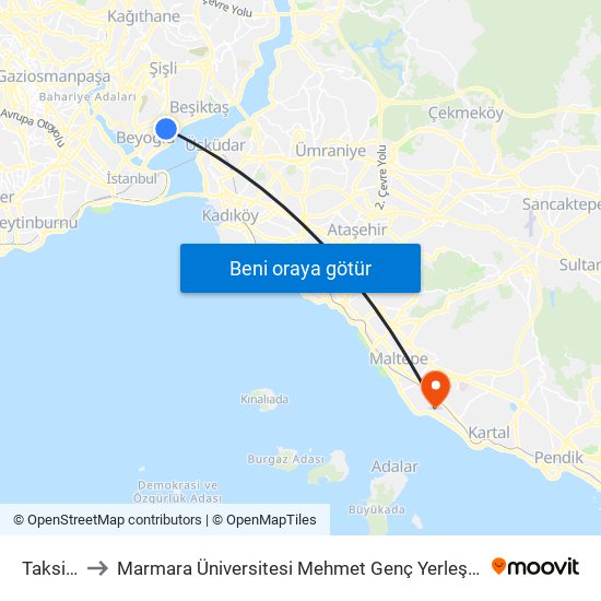 Taksim to Marmara Üniversitesi Mehmet Genç Yerleşkesi map