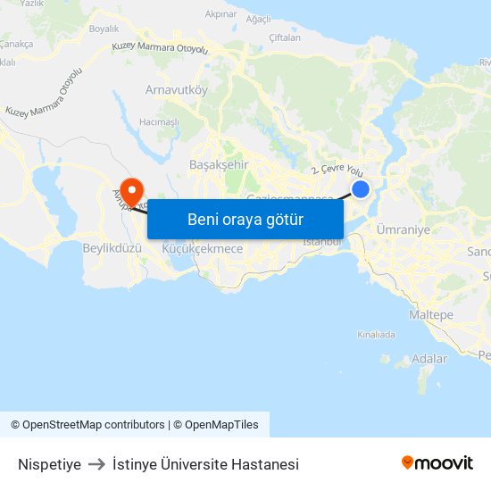 Nispetiye to İstinye Üniversite Hastanesi map