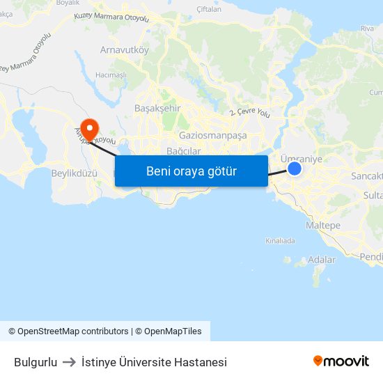 Bulgurlu to İstinye Üniversite Hastanesi map