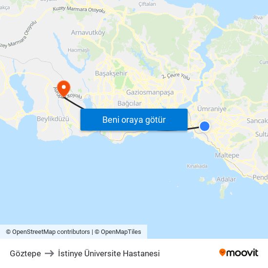 Göztepe to İstinye Üniversite Hastanesi map