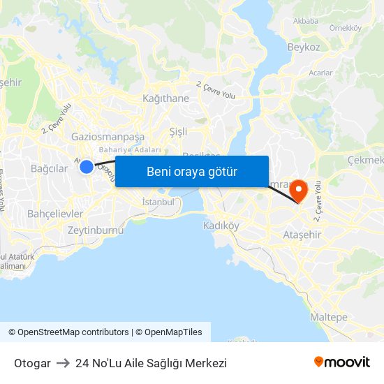 Otogar to 24 No'Lu Aile Sağlığı Merkezi map