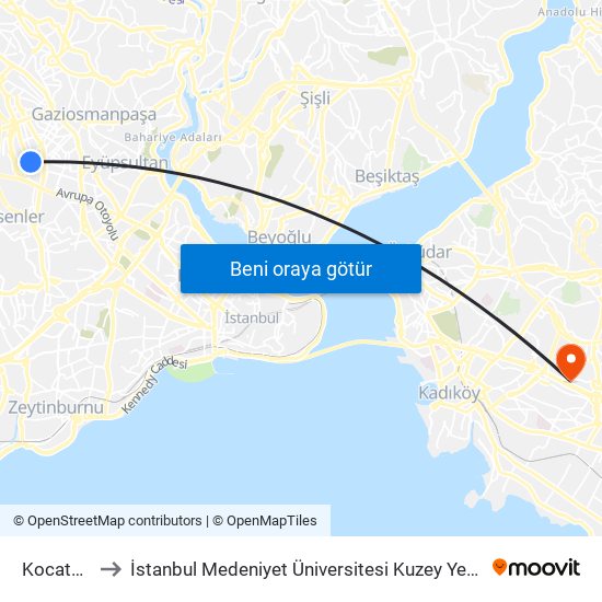 Kocatepe to İstanbul Medeniyet Üniversitesi Kuzey Yerleşkesi map