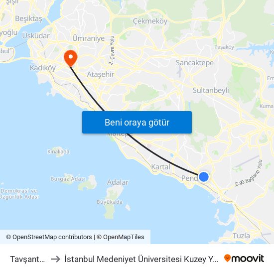 Tavşantepe to İstanbul Medeniyet Üniversitesi Kuzey Yerleşkesi map