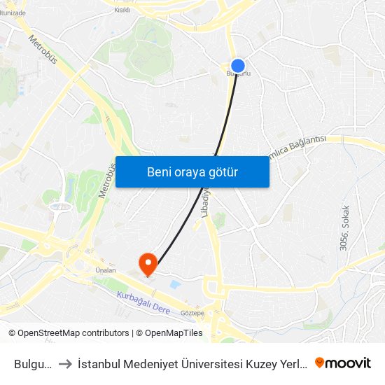 Bulgurlu to İstanbul Medeniyet Üniversitesi Kuzey Yerleşkesi map