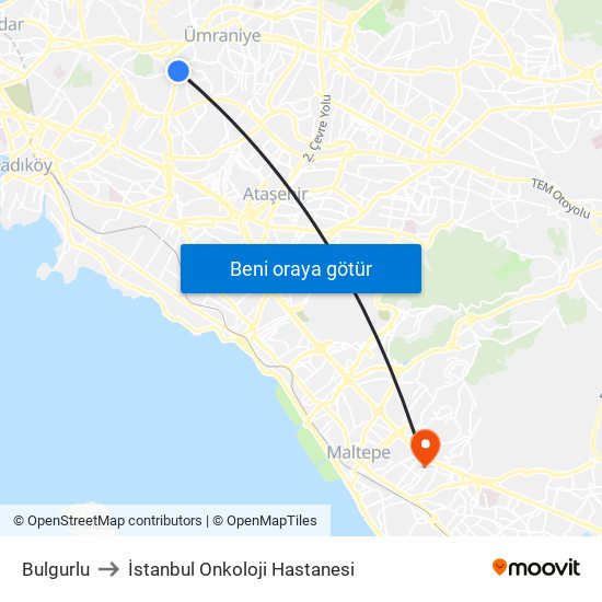 Bulgurlu to İstanbul Onkoloji Hastanesi map