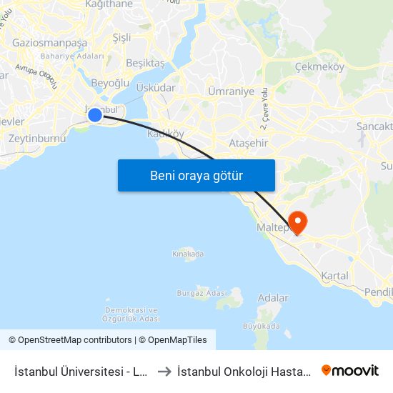 İstanbul Üniversitesi - Laleli to İstanbul Onkoloji Hastanesi map