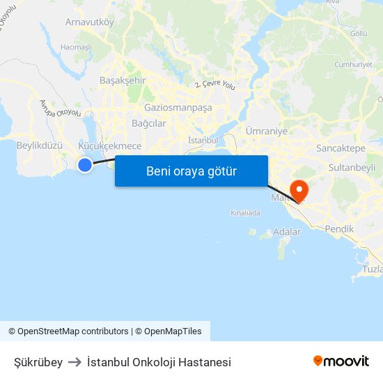 Şükrübey to İstanbul Onkoloji Hastanesi map