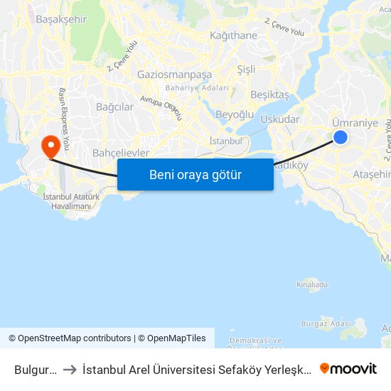 Bulgurlu to İstanbul Arel Üniversitesi Sefaköy Yerleşkesi map