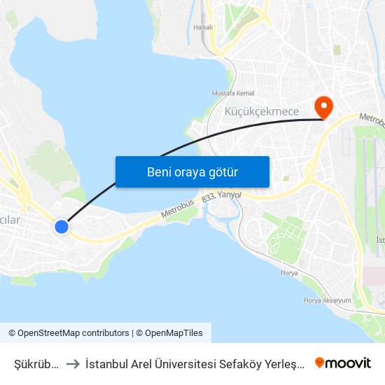 Şükrübey to İstanbul Arel Üniversitesi Sefaköy Yerleşkesi map