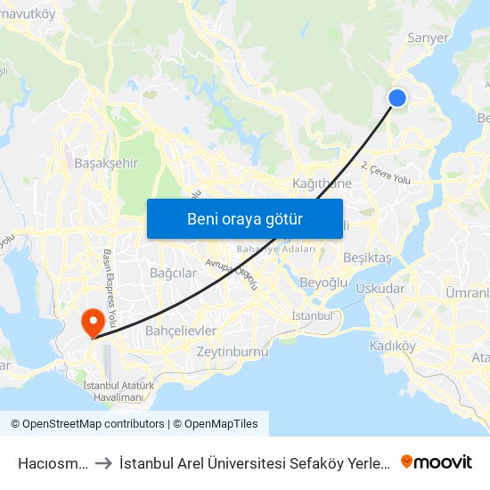 Hacıosman to İstanbul Arel Üniversitesi Sefaköy Yerleşkesi map