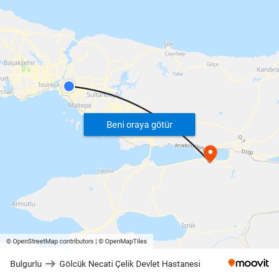 Bulgurlu to Gölcük Necati Çelik Devlet Hastanesi map