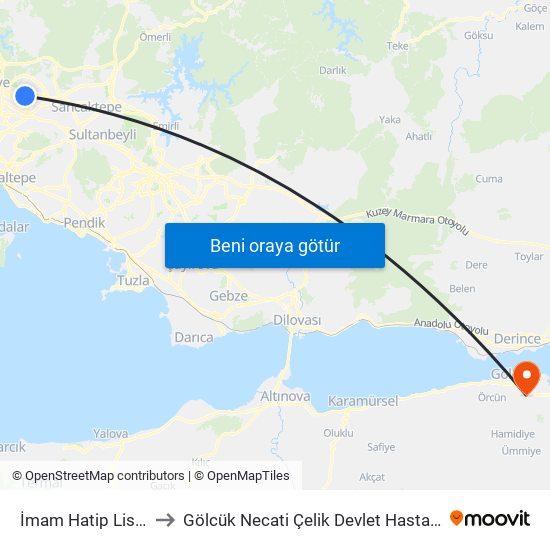 İmam Hatip Lisesi to Gölcük Necati Çelik Devlet Hastanesi map