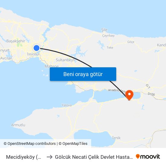 Mecidiyeköy (M7) to Gölcük Necati Çelik Devlet Hastanesi map