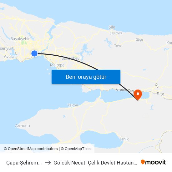 Çapa-Şehremini to Gölcük Necati Çelik Devlet Hastanesi map