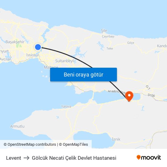 Levent to Gölcük Necati Çelik Devlet Hastanesi map
