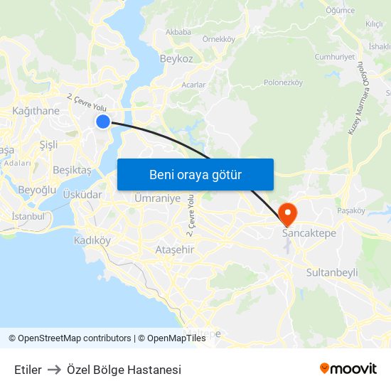 Etiler to Özel Bölge Hastanesi map