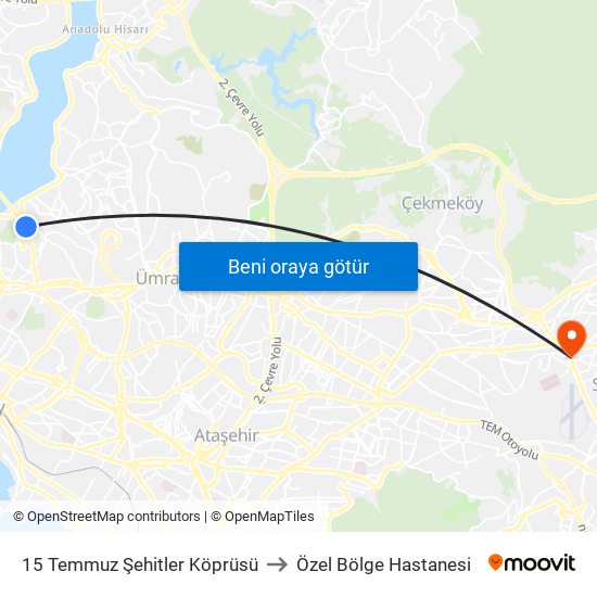 15 Temmuz Şehitler Köprüsü to Özel Bölge Hastanesi map