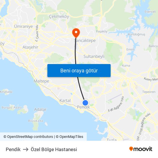 Pendik to Özel Bölge Hastanesi map