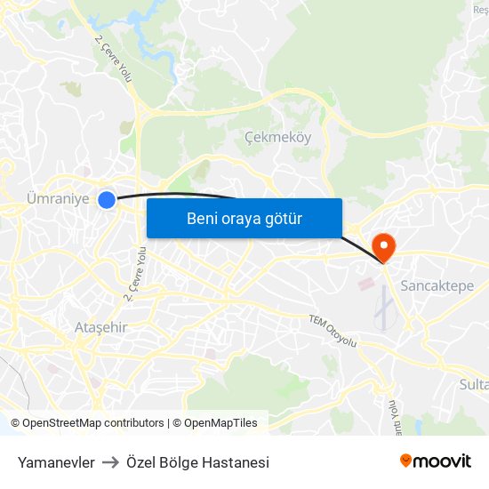 Yamanevler to Özel Bölge Hastanesi map