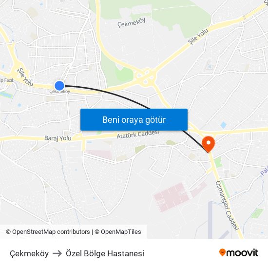 Çekmeköy to Özel Bölge Hastanesi map