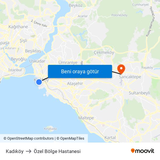 Kadıköy to Özel Bölge Hastanesi map