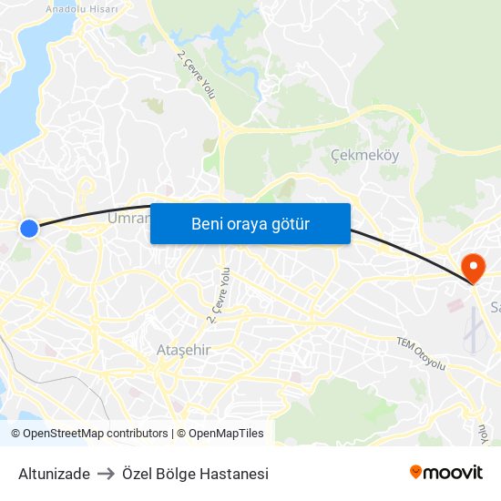 Altunizade to Özel Bölge Hastanesi map