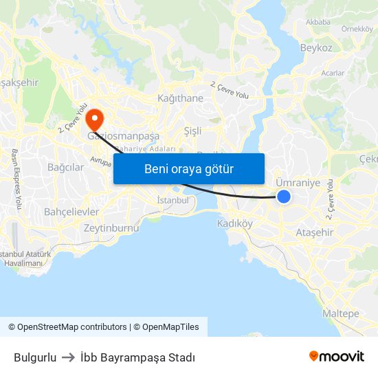 Bulgurlu to İbb Bayrampaşa Stadı map