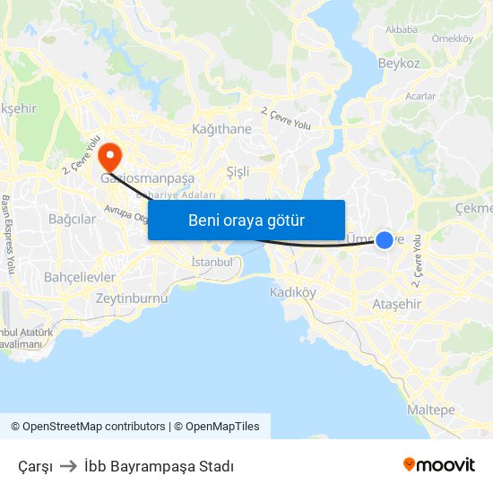 Çarşı to İbb Bayrampaşa Stadı map