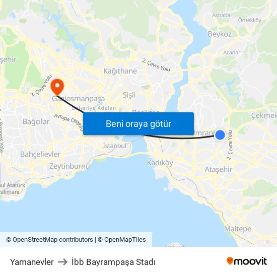 Yamanevler to İbb Bayrampaşa Stadı map